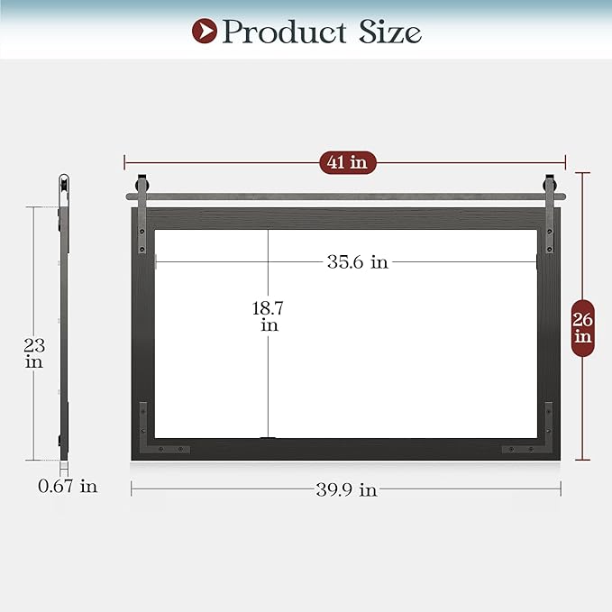 Farmhouse Mirror 41x26 Inch, Black Rustic Bathroom Mirror, Vanity Wood Framed Rectangular Wall Decorative Mirrors for Entryway, Living Room, Bedroom