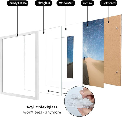KINLINK 12x16 Picture Frame White, Wooden 16x12 Photo Frames with Plexiglass for 11x14 Picture with Mat or 12x16 Without Mat, Perfect for Art Wall Gallery and Tabletop Display 12 x 16 frame Set of 6
