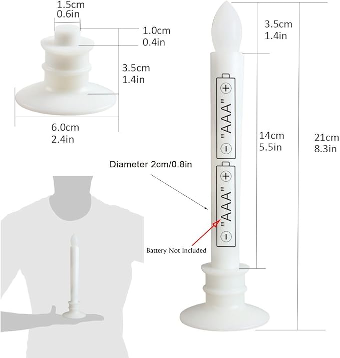 6 Pack Flameless Taper Candles with Remote/Timer, Battery Operated Flickering LED Window Candles, Vintage Christmas Electric Fake Candlesticks, White Holder