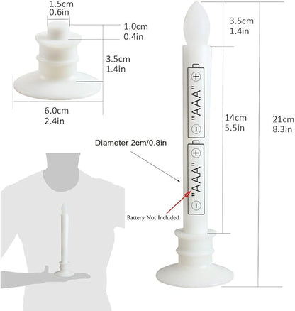 6 Pack Flameless Taper Candles with Remote/Timer, Battery Operated Flickering LED Window Candles, Vintage Christmas Electric Fake Candlesticks, White Holder