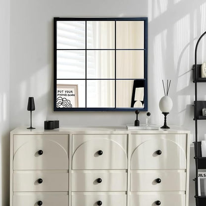 OUSHUAI Black Window Mirror 27"X27",Gird Decor Minimalism Wall Mounted Mirrors for Entryway,Hallway,Living Room,Fireplace