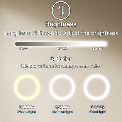 Gold Bathroom Round LED Mirror with Lights Gold Frame 20 Inch Round Lighted Mirror for Bathroom Wall Round Vanity Lighted Mirrors 3 Color Dimmable Anti Fog Bathroom Light up Smart Circle Mirror