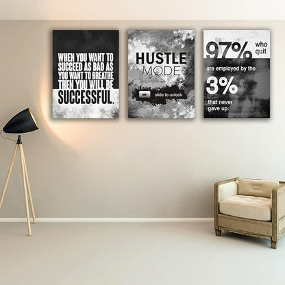 Motivational Painting Wall Art 3 Pieces Canvas Print Success Wall Art for Home Office Living Room Leader Canvas Quotes Inspirational Positive Poster Framed Motivation Artwork [72''Wx 36''H]