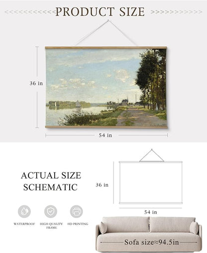 InSimSea 36x54 Extra Large Canvas Scroll Wall Art, Vintage Coastal Sailboat Landscape Hang Oil Painting, Oversized Nautical Decor for Living Room, Bedroom, Dining Room, Office