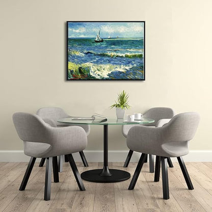 Wieco Art Framed Art Prints Seascape at Saintes Maries by Vincent Van Gogh Modern Canvas Prints Sea Pictures on Canvas Wall Art for Living Room Home Decorations Black Frame