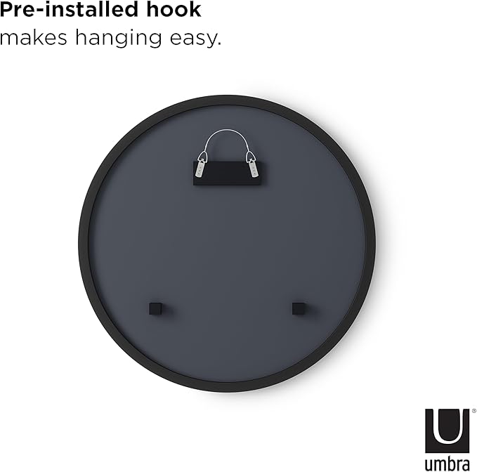 Umbra Hub Round Wall Mirror with Rubber Frame, Modern Style for Bathroom, Entryway, Living Room and More, 18-Inch, Black