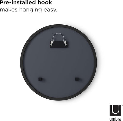 Umbra Hub Round Wall Mirror with Rubber Frame, Modern Style for Bathroom, Entryway, Living Room and More, 18-Inch, Black