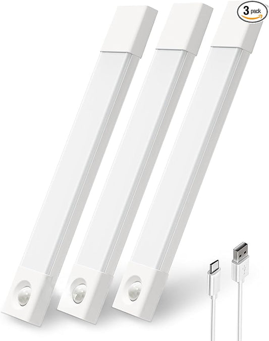 EZVALO Under Cabinet Lighting, Wireless Closet Lights, 50 LED Rechargeable Motion Sensor Light, Dimmable, 3 Color Temperatures, 11.8 inch Counter lights for Kitchen, Pantry, Bedroom, Wardrobe (3 Pack)