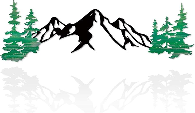 Yuzhuo Metal Mountain Wall Art Decor, Mountain Forest Silhouette Art Suitable for Living Room Bedroom Indoor Outdoor Garden Home Decoration (Green, 34.5L x 11W)