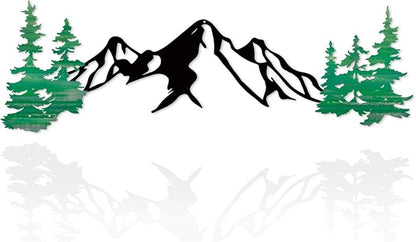 Yuzhuo Metal Mountain Wall Art Decor, Mountain Forest Silhouette Art Suitable for Living Room Bedroom Indoor Outdoor Garden Home Decoration (Green, 34.5L x 11W)