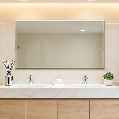 Ruomeng Frameless Mirror for Wall, 55x30 Inch Bathroom Vanity Mirror Farmhouse, Large Rectangle Mirror with Beveled Edge, Tempered Glass, Hangs Horizontally or Vertically