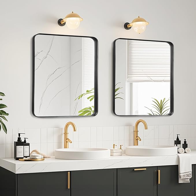 Fabuday Black Wall Mirror for Bathroom - 24x24 Inch Square Bathroom Mirrors for Over Sink, Small Framed Mirror with Black Matte Frame for Restroom, Hallway, Entryway, Living Room, Bedroom Decor