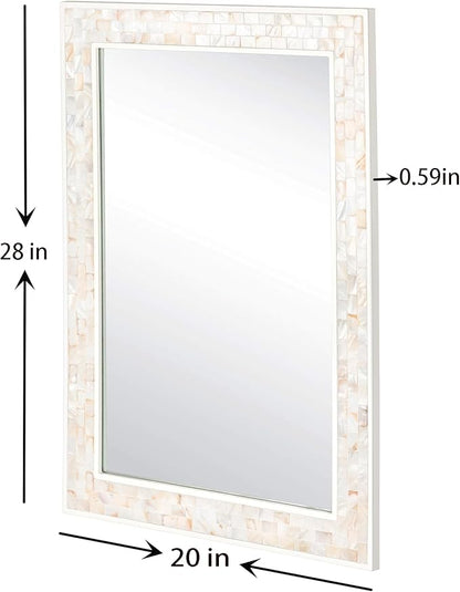 Tanmicoshomy 20x 28 Inch Rectangle Wall Mirror, Natural Shell Framed Rectangular Mirror for Bathroom, Vanity, Bedroom, Living Room, Entryway, Wall Mounted Horizontal or Vertical, White