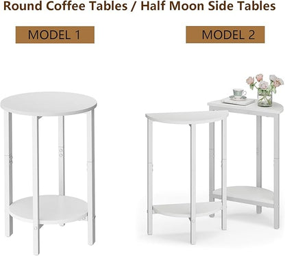 Vagusicc Side Table, Small Round End Table, Set of 2 Half Round Side Table Half Moon Tables, Circle Table Small Round Coffee Table for Living Room, Thin Accent Sofa Table Narrow Entryway Tables, White