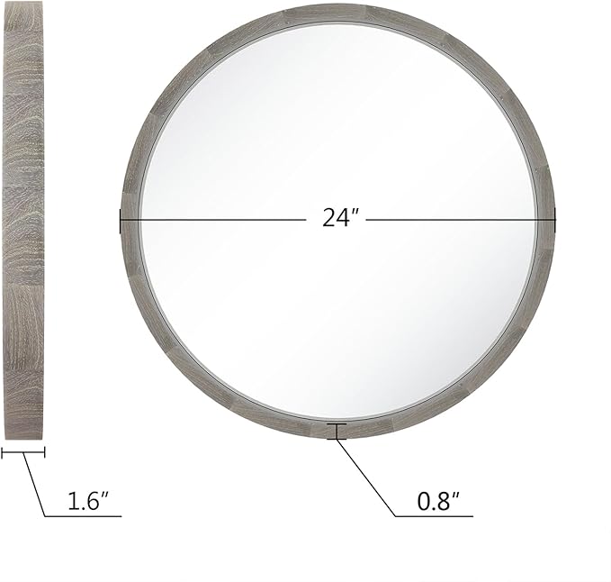 LYYYXGYP Round Wood Gray Mirror 24 X 24 Inch Modern Wall Mounted Mirror Wooden Frame Grey Circle Mirror for Bathroom