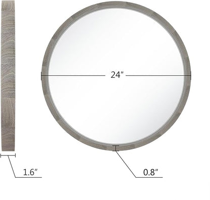 LYYYXGYP Round Wood Gray Mirror 24 X 24 Inch Modern Wall Mounted Mirror Wooden Frame Grey Circle Mirror for Bathroom
