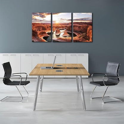 Pacimo 3 Pieces Lake Modern Wall Art Decor Arizona Landscape Pictures Prints on Canvas Wall Paintings Wall Decoration for Living Room Bedroom Office Stretch and Framed Ready to Hang - 16"x24"x3