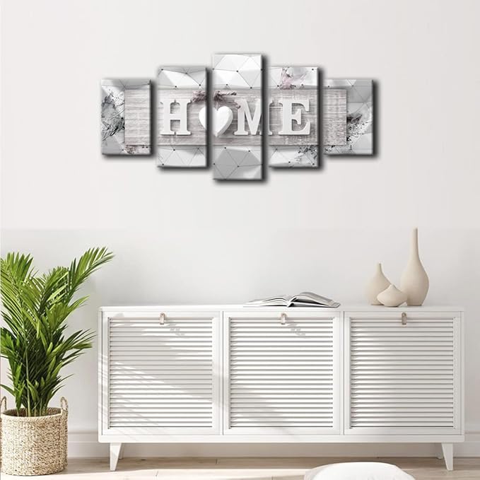 AWLXPHY Decor Home Decoration Wall Art Canvas for Living Room Framed Painting Pink and Grey 5 Panels Modern Still Life Love Stretched Artwork 3D Giclee (Grey, W60 x H30, Framed)