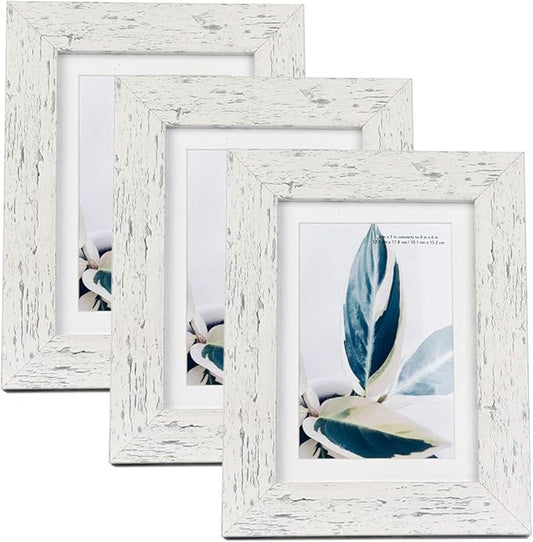 Rustic White 5x7 Picture Frame set of 3,Display 5x7 without Mat or 4x6 with Mat