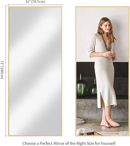 Koonmi 71"x30" Floor Mirror Full Length, Bedroom Floor Body Mirror with Stand, Large Gold Mirror, Leaning, Standing or Hanging Horizontally/Vertically