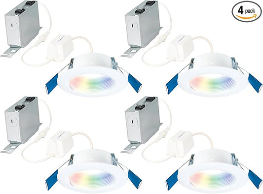 HALO 4 inch Smart Wi-Fi Recessed Canless LED Downlight 4-Pack, Connected by WiZ Pro with SpaceSense Motion Detection, Tunable White, 16M+ Colors WiZ App Control, Wet Rated, Dimmable - RLWZC409-4PK