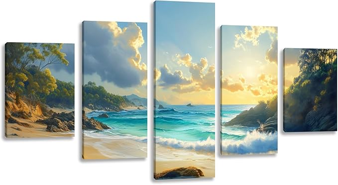 Landscape Coastal Wall Art for Living Room Beach Canvas Wall Art Prints Artwork for Walls Nature Ocean Scenery Wall Paintings Wall Poster Wall Decor for Bedroom Home Office Decor - 50"W x 24"H