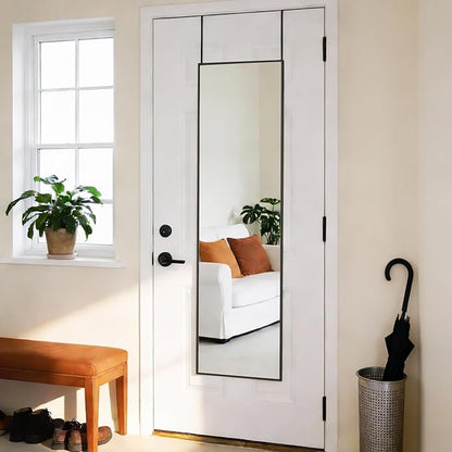 DUMOS 47x14 Full Length Mirror Over the Door, Wall Mounted Full Body Mirror, Door Hanging Metal Aluminum Alloy Frame Dressing Mirror for Bedroom, Living Room, Entryway, Black