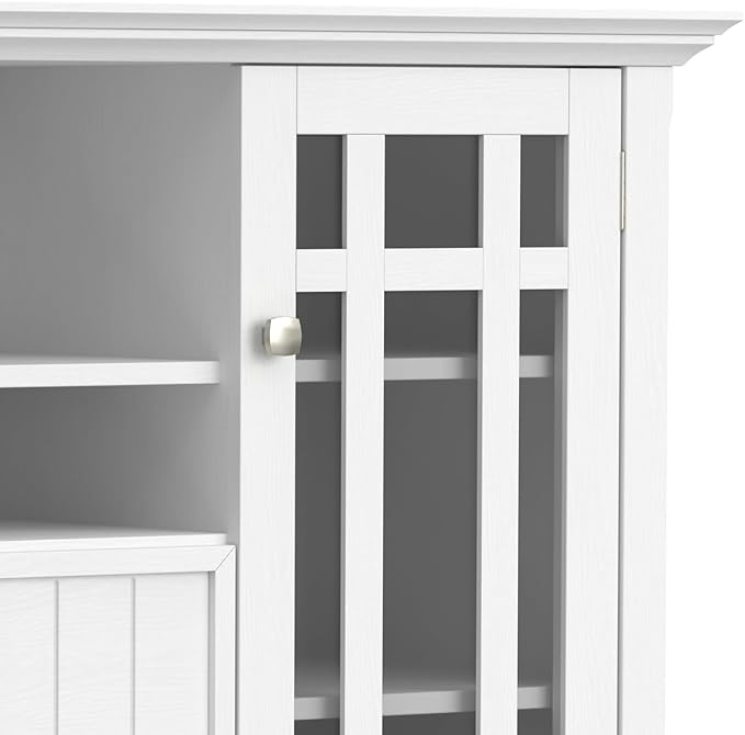 SIMPLIHOME Bedford TV Stand - 53 inch Wide Solid Wood Tall Media Console in White, Transitional Entertainment Center for Living Room for TVs up to 60 Inches with Glass Cabinets and Cable Management