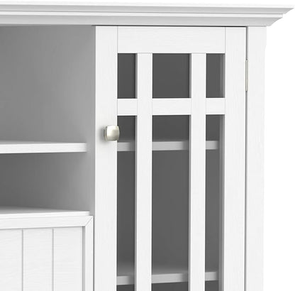 SIMPLIHOME Bedford TV Stand - 53 inch Wide Solid Wood Tall Media Console in White, Transitional Entertainment Center for Living Room for TVs up to 60 Inches with Glass Cabinets and Cable Management