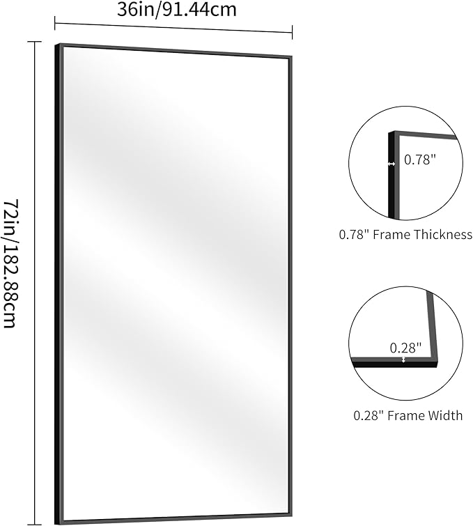 YIROMAN Bathroom Mirror 72"x36", Large Brushed Silver Bathroom Mirror for Over Sink with Aluminum Frame, Rectangular Vanity Mirror with Right Angle, Wall Mirror Hangs Horizontal or Vertical