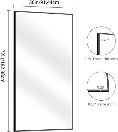 YIROMAN Bathroom Mirror 72"x36", Large Brushed Silver Bathroom Mirror for Over Sink with Aluminum Frame, Rectangular Vanity Mirror with Right Angle, Wall Mirror Hangs Horizontal or Vertical