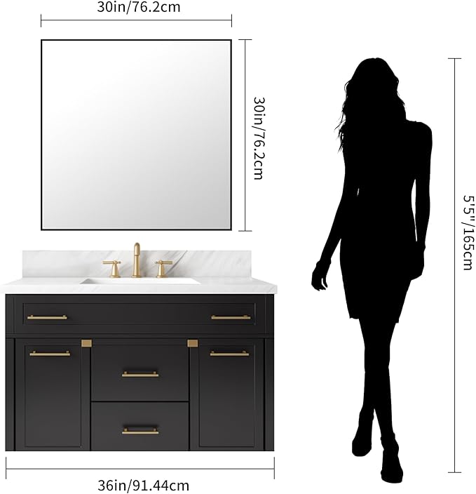 KOCUUY Bathroom Mirror,30x30 Square Black Mirror with Aluminum Metal Frame,Black Vanity Wall Mirror Modern Home Decor for Bathroom, Living Room, Farmhouse and Entryway