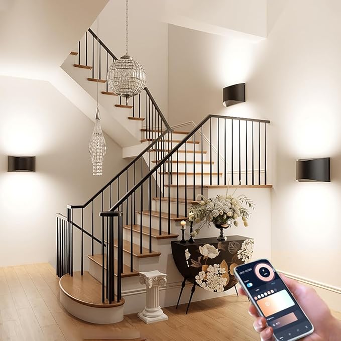 rosykite 5CCT Dimmable LED Up Down Wall Sconce Lights, 100-277V, CRI 90+, IP65 Waterproof, 10%-100% 12W Porch Lights for Indoor/Outdoor, 2700K/3000K/3500K/4000K/5000K, 2 Pack