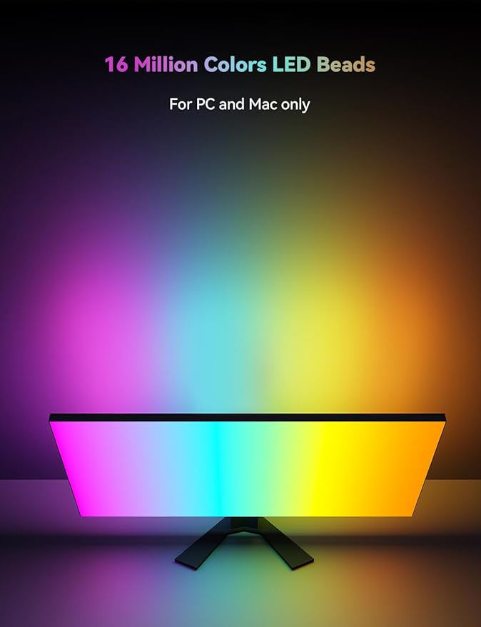 Monitor LED Backlights for PC & Mac, LED Strip Light Sync with Screen Color/Music, Computer Light Bar Behind Screen, LEDs for Desk Gaming, USB Port, Software Control, G100 (4-Side 34inch)