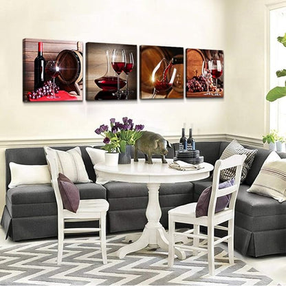 Kitchen Wall Art for dining room Wall Decor Still life wine Fruit goblet Canvas Prints Artwork Wine barrel bar watercolor painting family wall decorations restaurant bedroom Decor 4 piece set