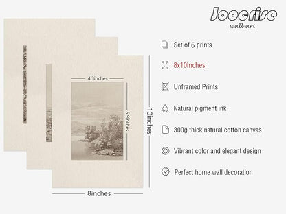 Joocrise Neutral Wall Art Decor Set of 6 Vintage Canvas Wall Art Rustic Farmhouse Wall Art Botanical Prints Country Pictures Neutral Vintage Artwork for Living Room Bedroom 8x10 Inch Unframed