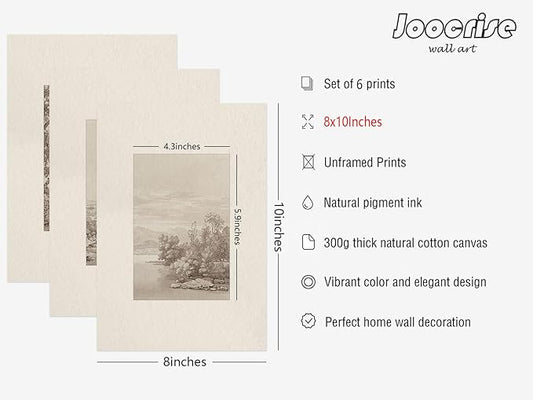 Joocrise Neutral Wall Art Decor Set of 6 Vintage Canvas Wall Art Rustic Farmhouse Wall Art Botanical Prints Country Pictures Neutral Vintage Artwork for Living Room Bedroom 8x10 Inch Unframed