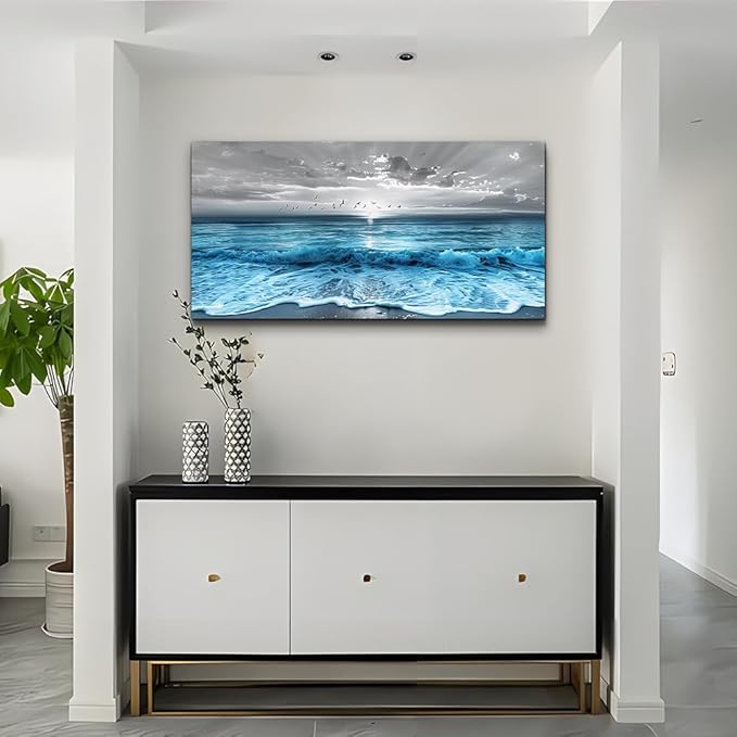 ERQINHUA Wall Decor For Living Room Canvas Wall Art For Bedroom Office Decorations Blue Sea Wave Ocean Paintings Beach Wall Pictures Canvas Artworks Modern Home Decor Mural Ready To Hang 20"X40"