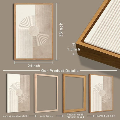 BINCUE Neutral Abstract Wall Art Beige Large Wall Decor Boho Mid Century Modern Artwork Art Print for Living Room Bedroom Office 24"x36" Set of 3 Gift