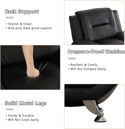 Leather Sofa Set (3-Piece, B-Leather Black) - Living Room Furniture for Apartment, Minimalist Style Material, Easy Assembly