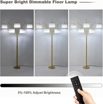 Gold Floor Lamps for Living Room, 4000LM Super Bright Arc Floor Lamp with Remote Control, Large Tall Floor Lamps with Stepless Dimmable, 80" Mid Century Tree Floor Lamp for Bedroom, Office