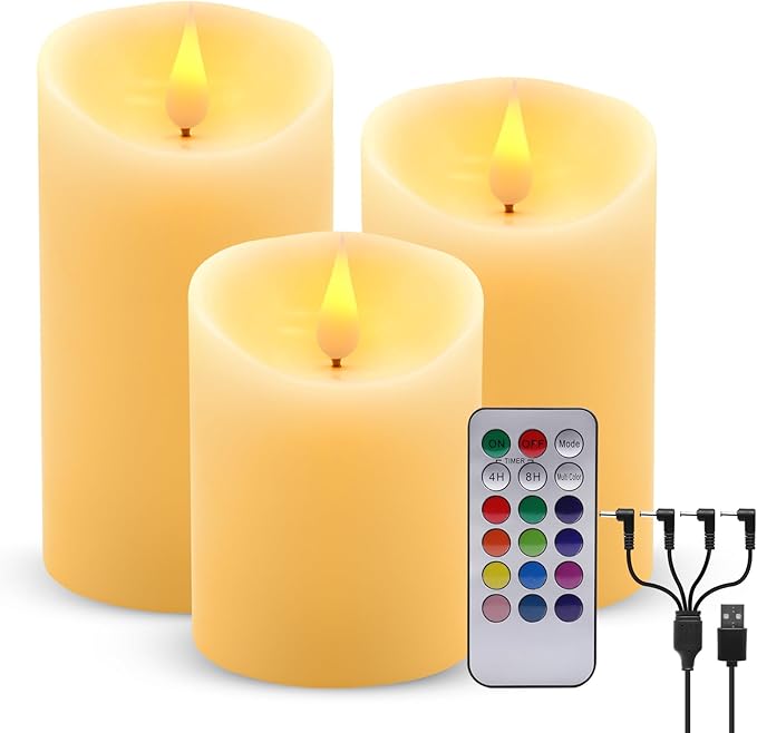 Rechargeable Candles Flickering with Remote,Flameless Candles Built-in Rechargeable Battery,RGB&Warm White Real Wax LED Candles for Home Decoration,Christmas,Party