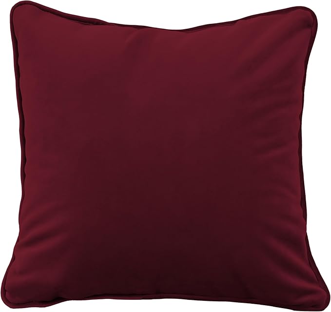 FDP 15" x 15" Velvet Square Pillow Set with Piping; Decorative Throw Pillow for Home Décor in Living Room, Bedroom or Lounge (2-Pack) - Bordeaux, 15157-349