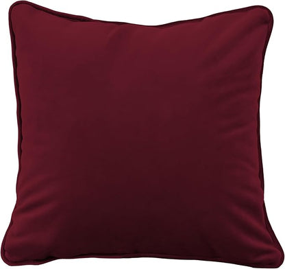 FDP 15" x 15" Velvet Square Pillow Set with Piping; Decorative Throw Pillow for Home Décor in Living Room, Bedroom or Lounge (2-Pack) - Bordeaux, 15157-349