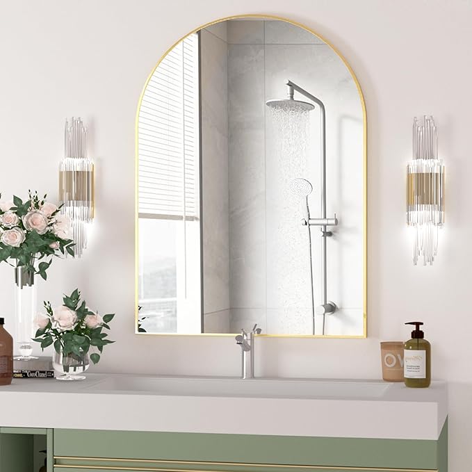 Arched Wall Mirror for Bathroom, 40"x30" Arched Mirror Wall Mounted Mirror with Metal Frame, Gold Vanity Mirror Decor for Mantle, Bedroom, Entryway, Living Room