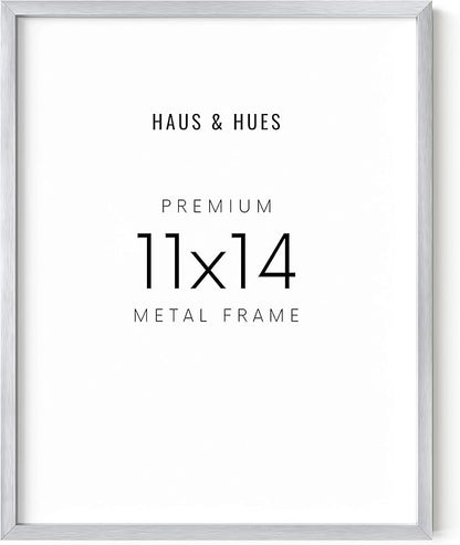 HAUS AND HUES 11x14 Silver Picture Frame - Modern Aluminum Certificate Display, Diploma or Poster Frame - Ready-to-Hang Vertically & Horizontally (11x14 in, Silver)