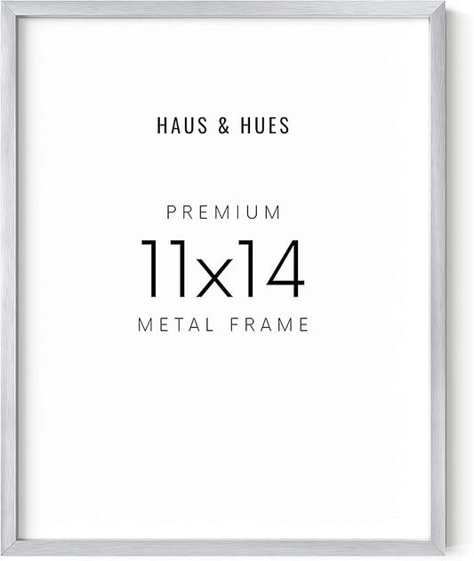 HAUS AND HUES 11x14 Silver Picture Frame - Modern Aluminum Certificate Display, Diploma or Poster Frame - Ready-to-Hang Vertically & Horizontally (11x14 in, Silver)