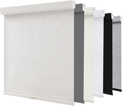 AOSKY No Drill Cordless Blackout Roller Shades with Valance,Customize Blinds for Indoor Windows,Room Darkening Window Shades Pull Down with Free-Stop Spring System, UV Protection for Home Linen Cream