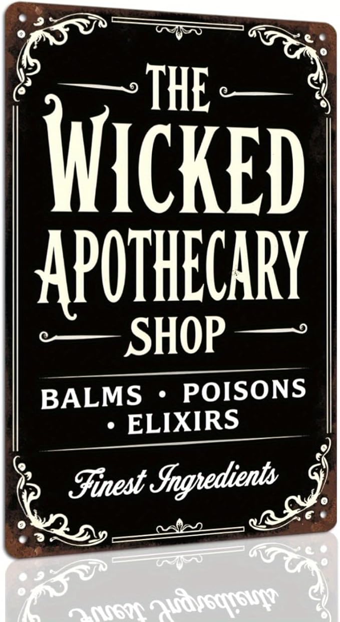 The Wicked Apothecary Shop Metal Tin Sign Halloween Wall Decor Vintage Rustic Style Wall Art for Home Kitchen Bathroom Office Decorative Signs Metal Poster 8x12 Inch