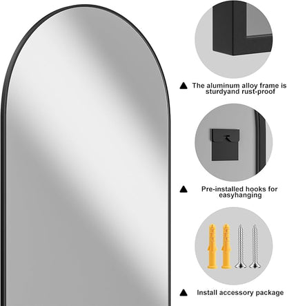 Rowjut Arched Wall Mirror 30"x20"Window Mirrors, Decorative Wall & Iron Framed Bathroom Mirror, Arched Top Wall Mirrors for Entryway. Living Room, Bedroom, Fireplace .（Black